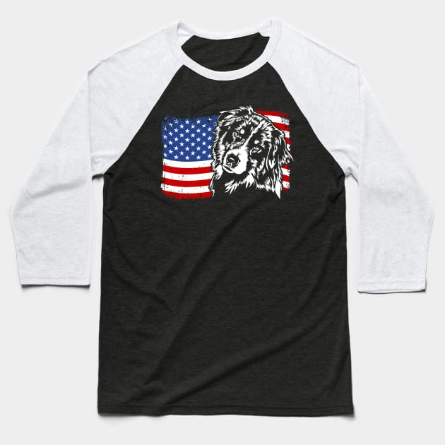 Proud Australian Shepherd American Flag patriotic dog Baseball T-Shirt by wilsigns